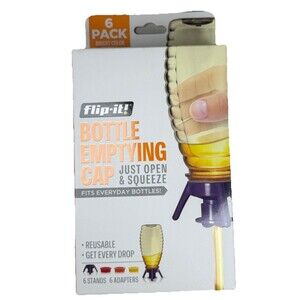Flip-it! Bottle Emptying Cap Reusable Get Every‎ Drop 6 Pack NEW